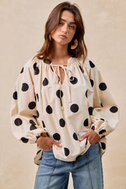 Polka Dot Balloon Sleeves Top