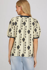 Indigo Embroidered Top