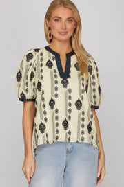 Indigo Embroidered Top