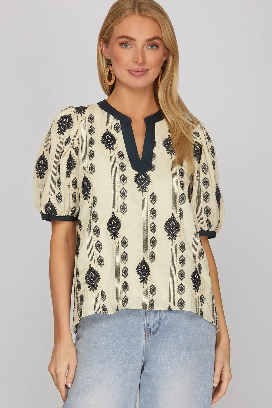 Indigo Embroidered Top