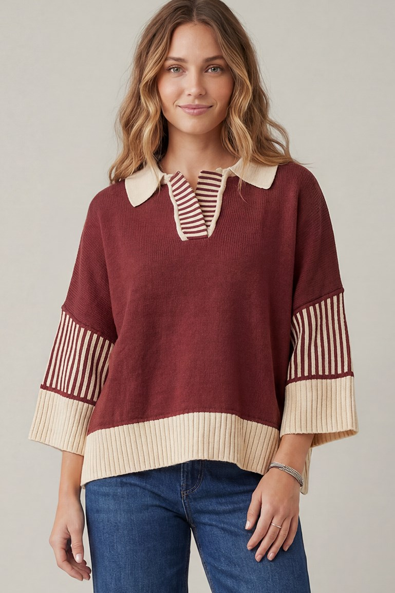 Half Sleeve Sweater- Burgundy