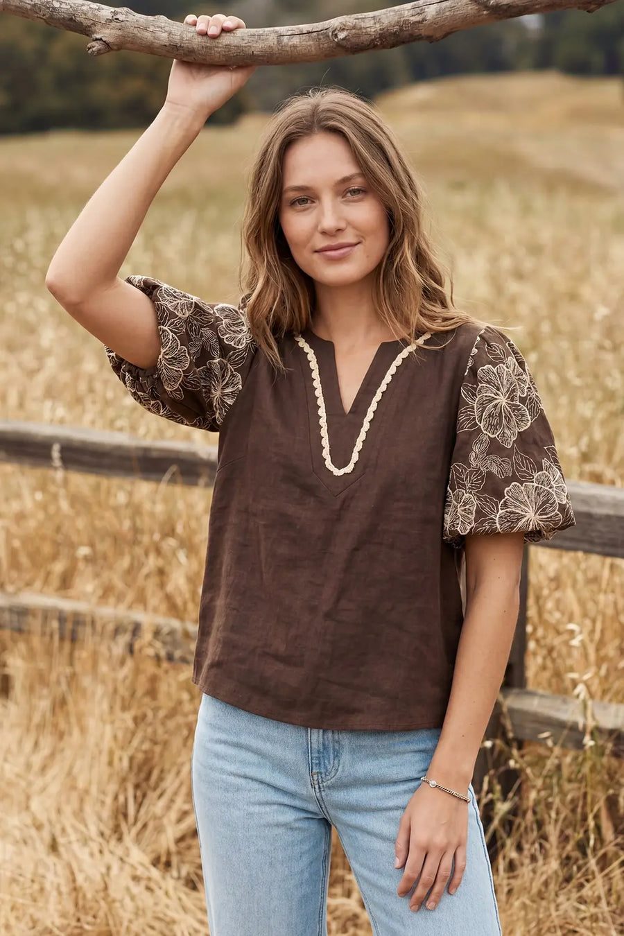 Chocolate Floral Sleeve Top