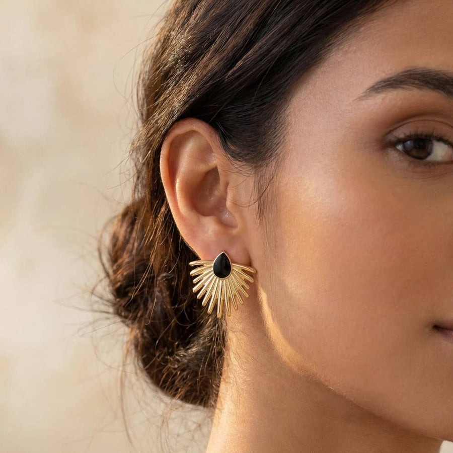 Metallic Feather Enamel Teardrop Stud Earrings