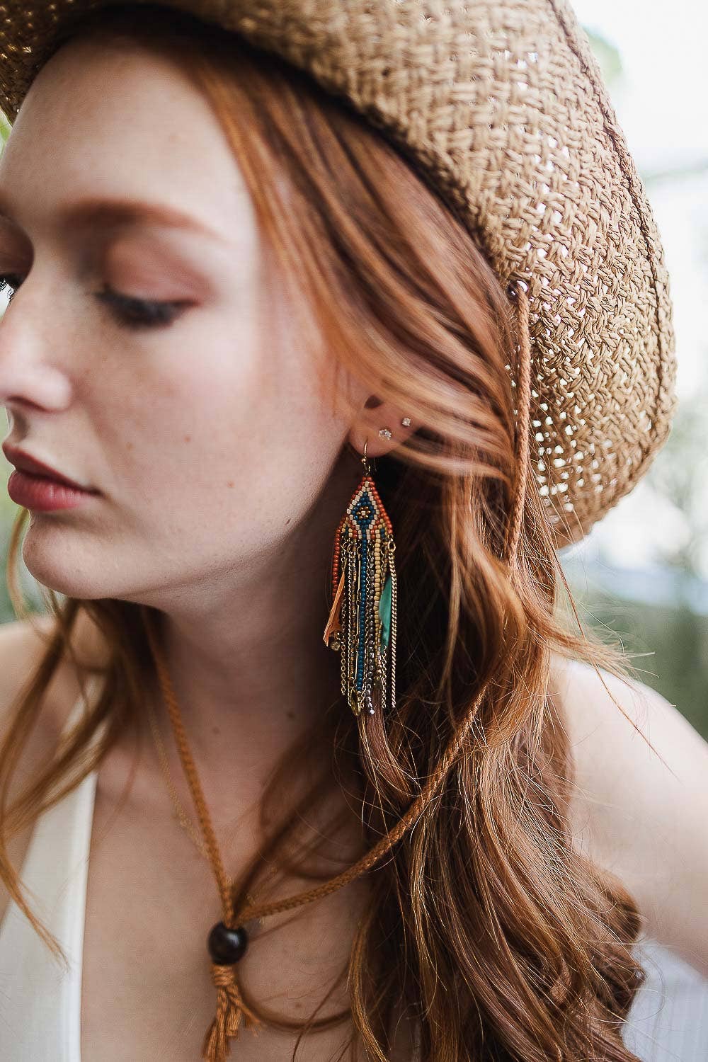 Colorful Mixed Bead Feather Dangle Earrings 🪶: Rust