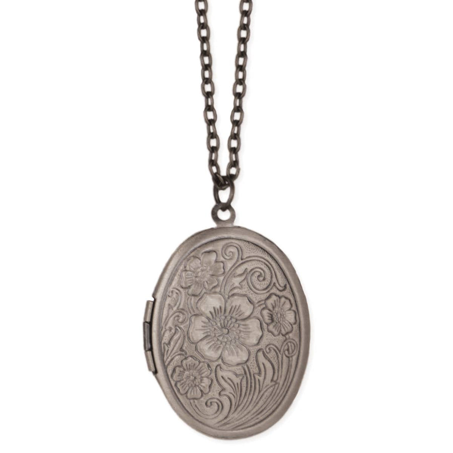 Floral Locket Necklace- Silver