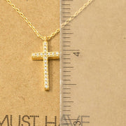 Gold Dipped Cz Pave Cross Pendant Necklace