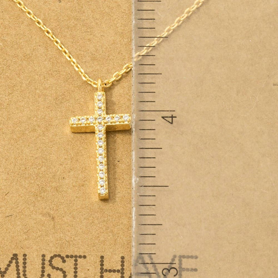 Gold Dipped Cz Pave Cross Pendant Necklace