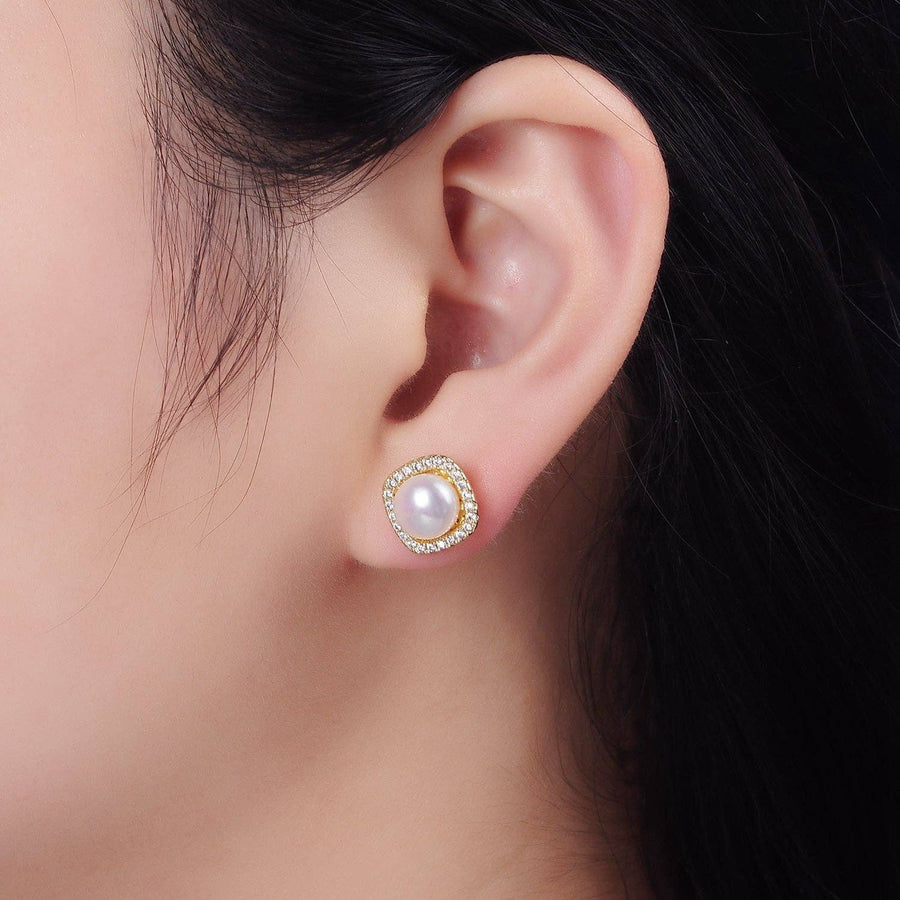 Gold Pearl Stud Earrings