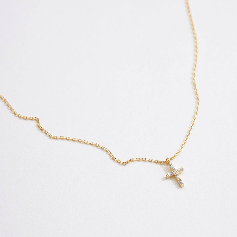 Gold Dipped CZ Dainty Cross Pendant Necklace