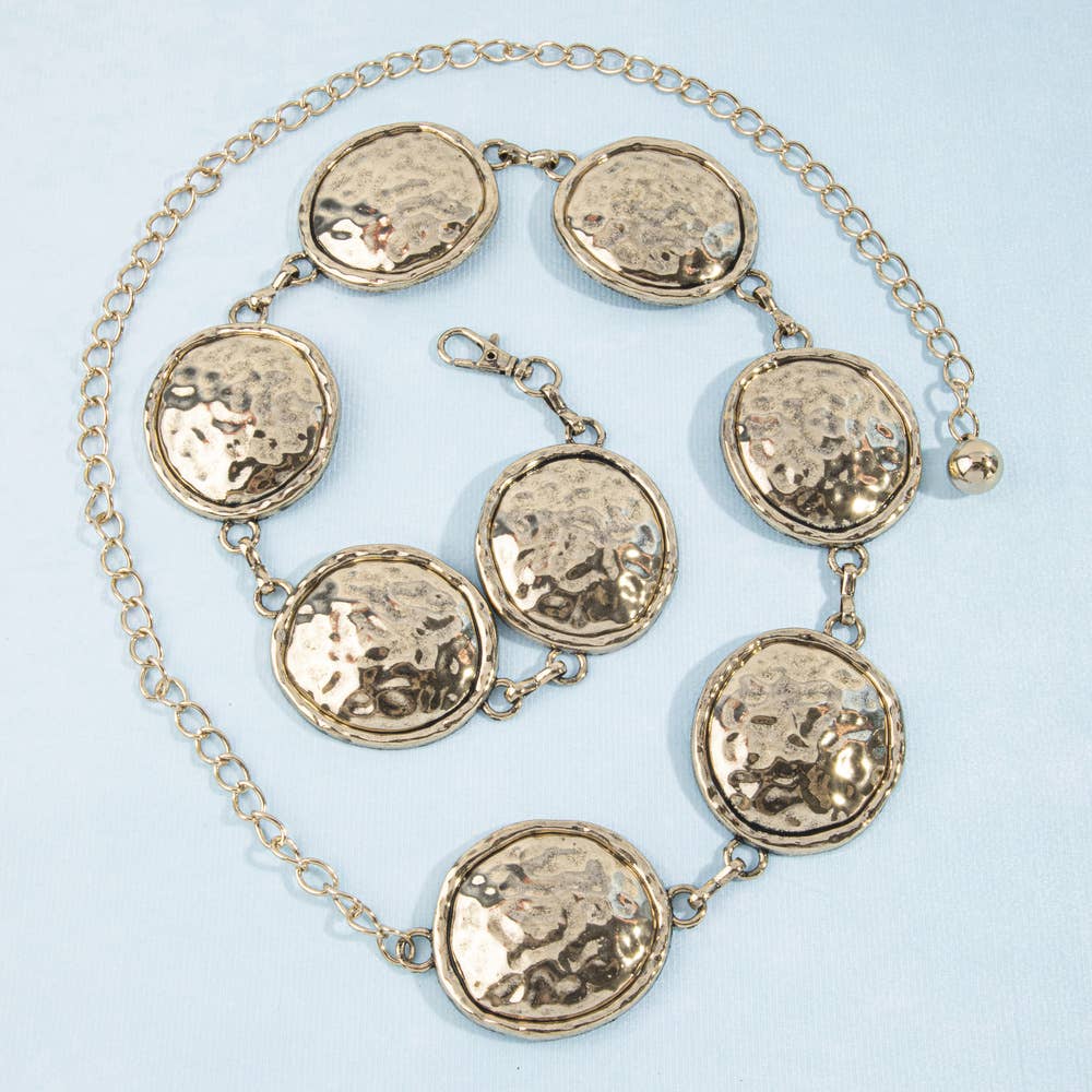 Hammered Round Disc Concho Chain Belt