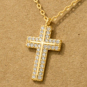 Pave Rhinestone Cross Pendant Necklace