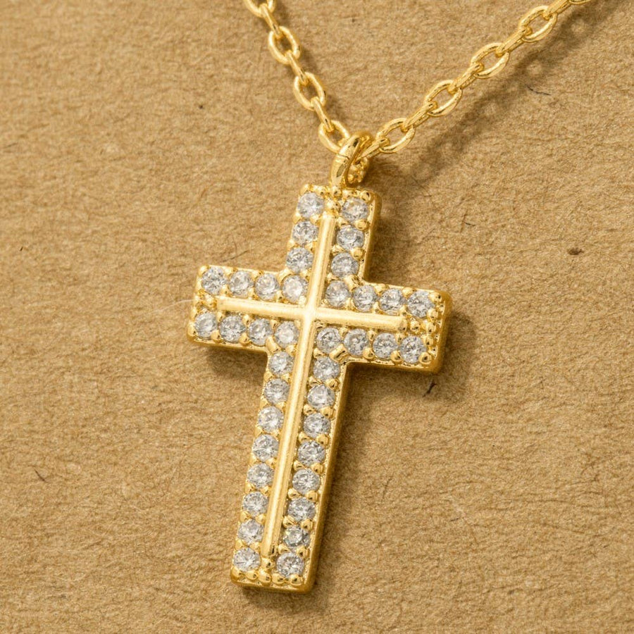 Pave Rhinestone Cross Pendant Necklace