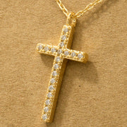 Gold Dipped Cz Pave Cross Pendant Necklace