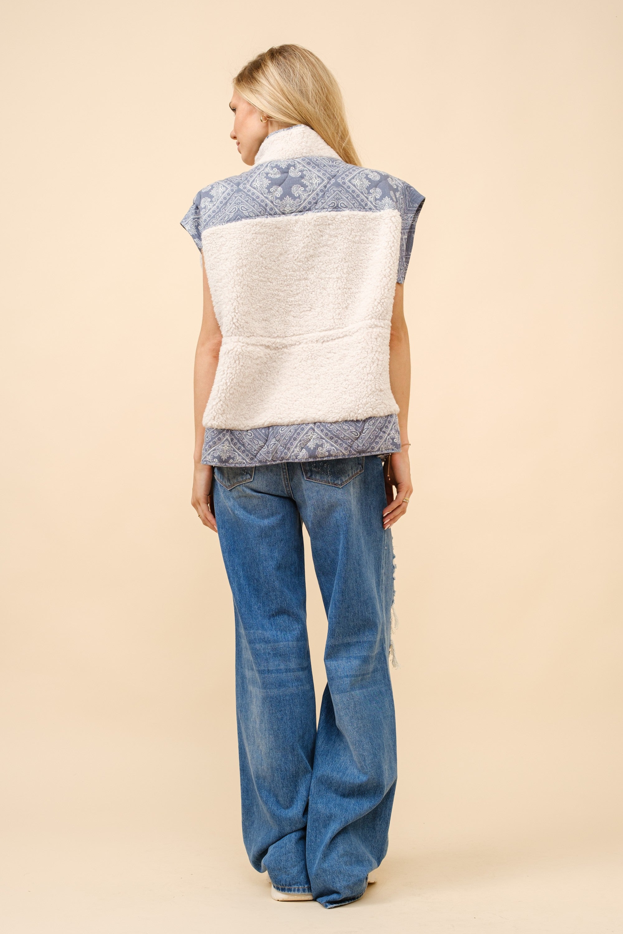 Quilted Paisley Faux Shearling Vest