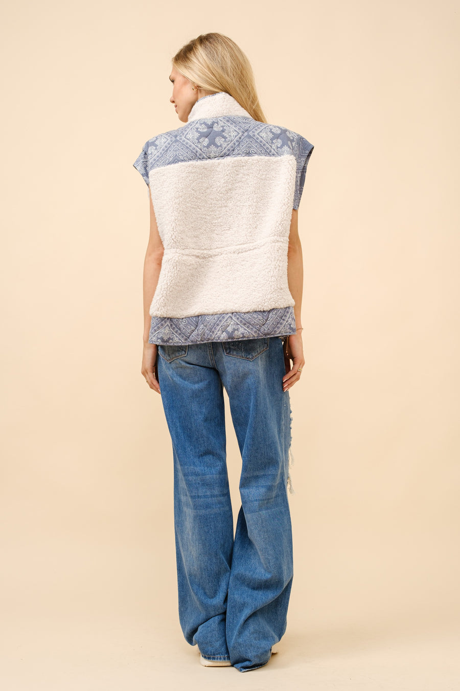 Quilted Paisley Faux Shearling Vest