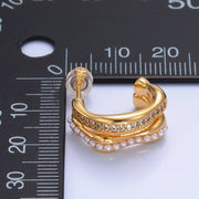 24K Gold Filled CZ Pearl Double Band Hoops