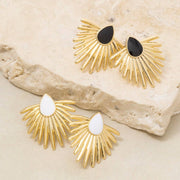 Metallic Feather Enamel Teardrop Stud Earrings