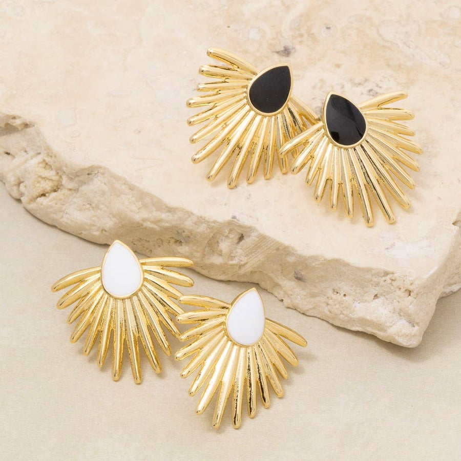 Metallic Feather Enamel Teardrop Stud Earrings