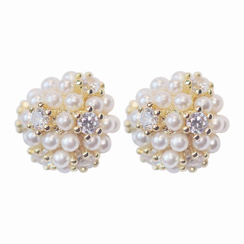 Delicate Rhinestone Pearl Stud Earrings