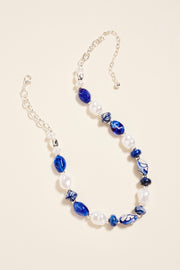 Chunky Marbled Ceramic Bead Pearl Necklace