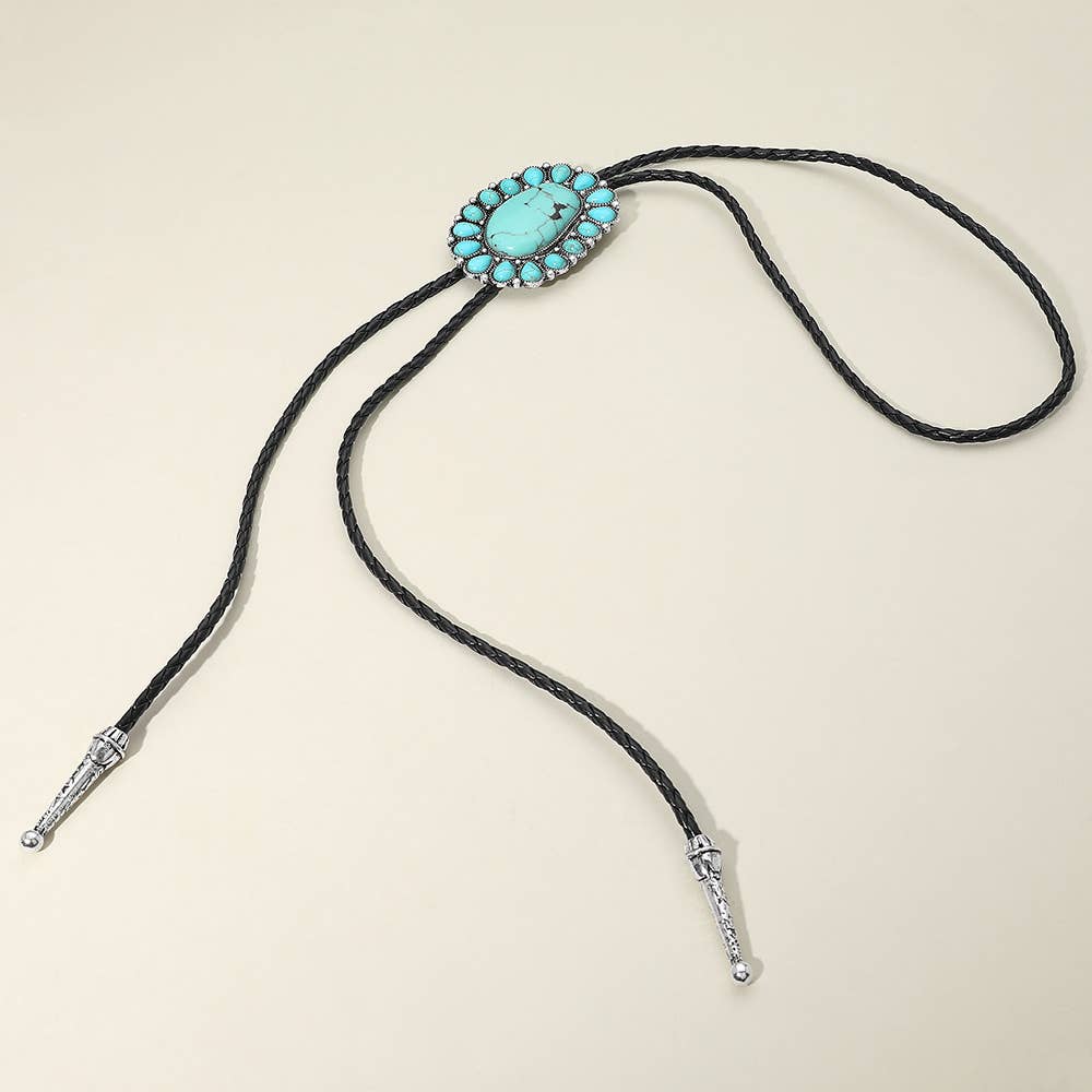 Western Oval Turquoise Concho Bolo Tie Necklace