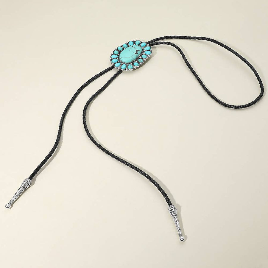 Western Oval Turquoise Concho Bolo Tie Necklace