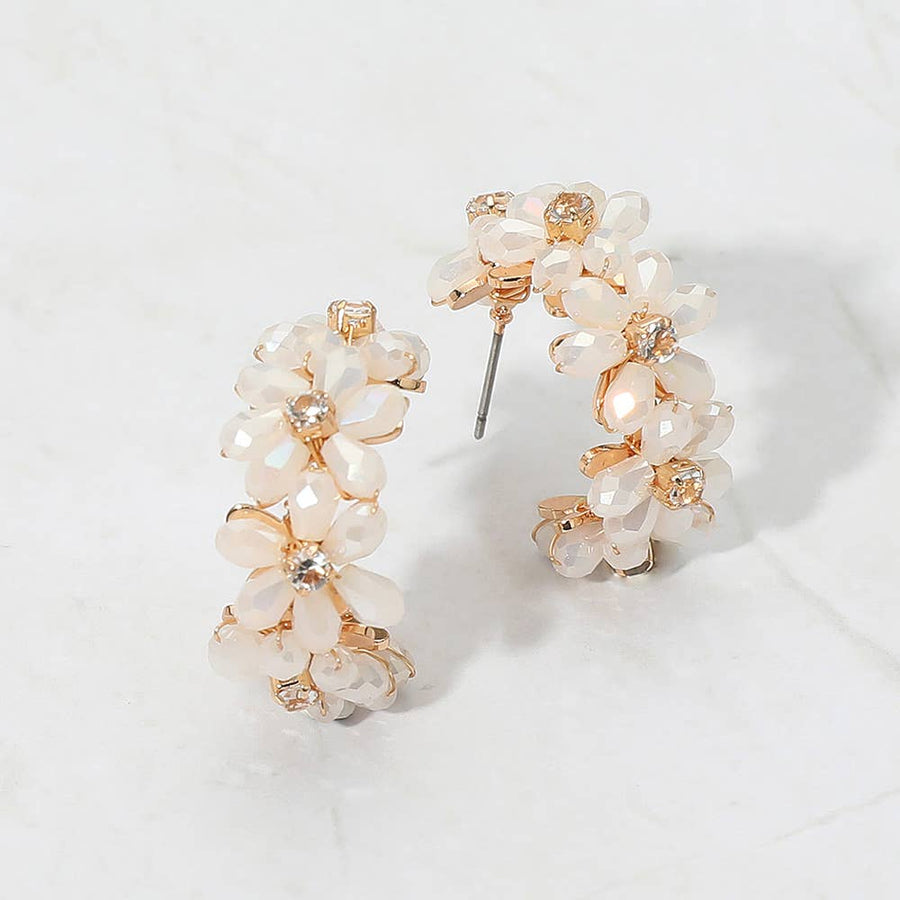 Flower Beaded Hoop Earrings