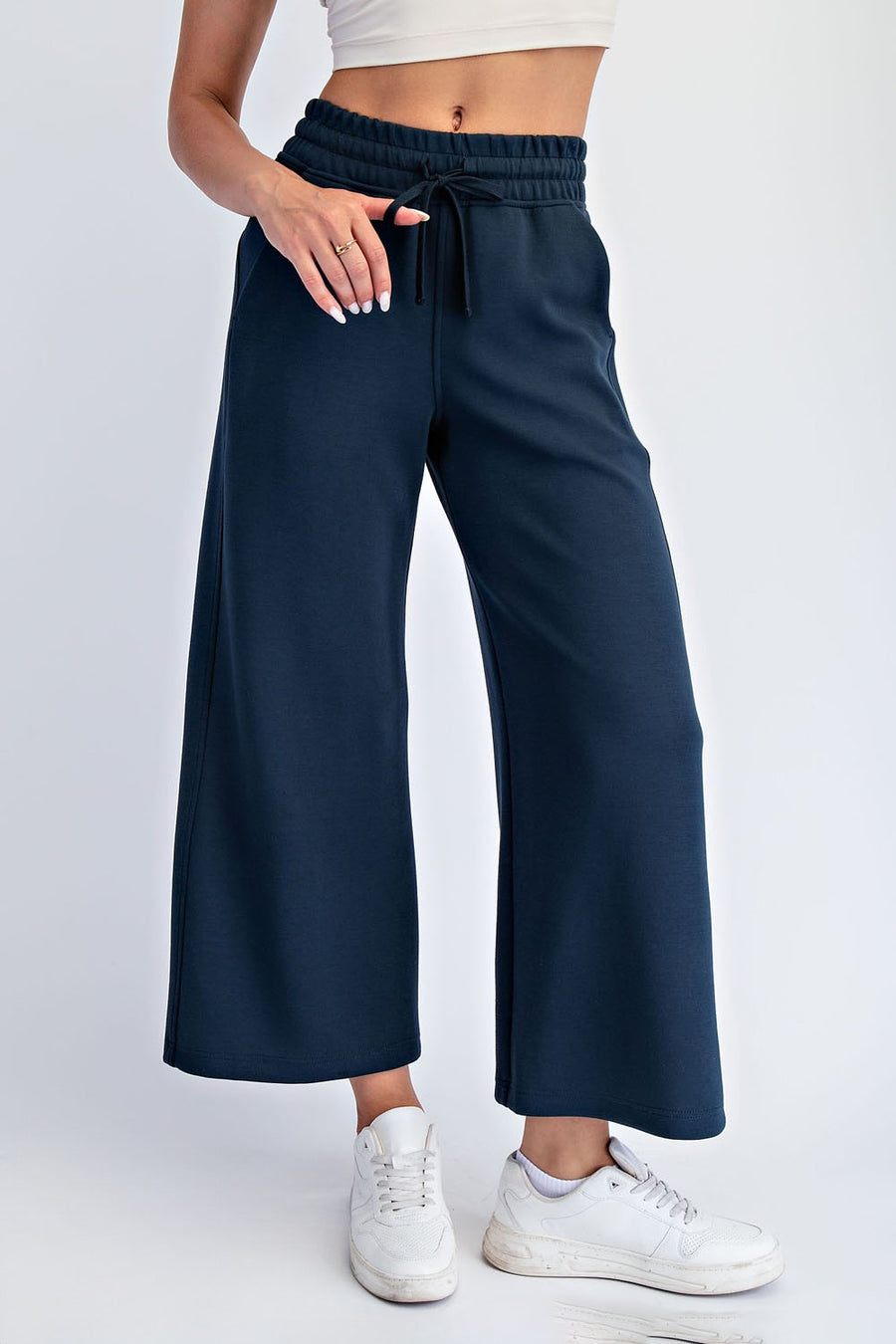 Modal Scuba Cropped Wide Pant- Teal Navy