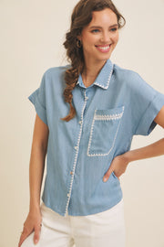 Chambray Top With Stitching