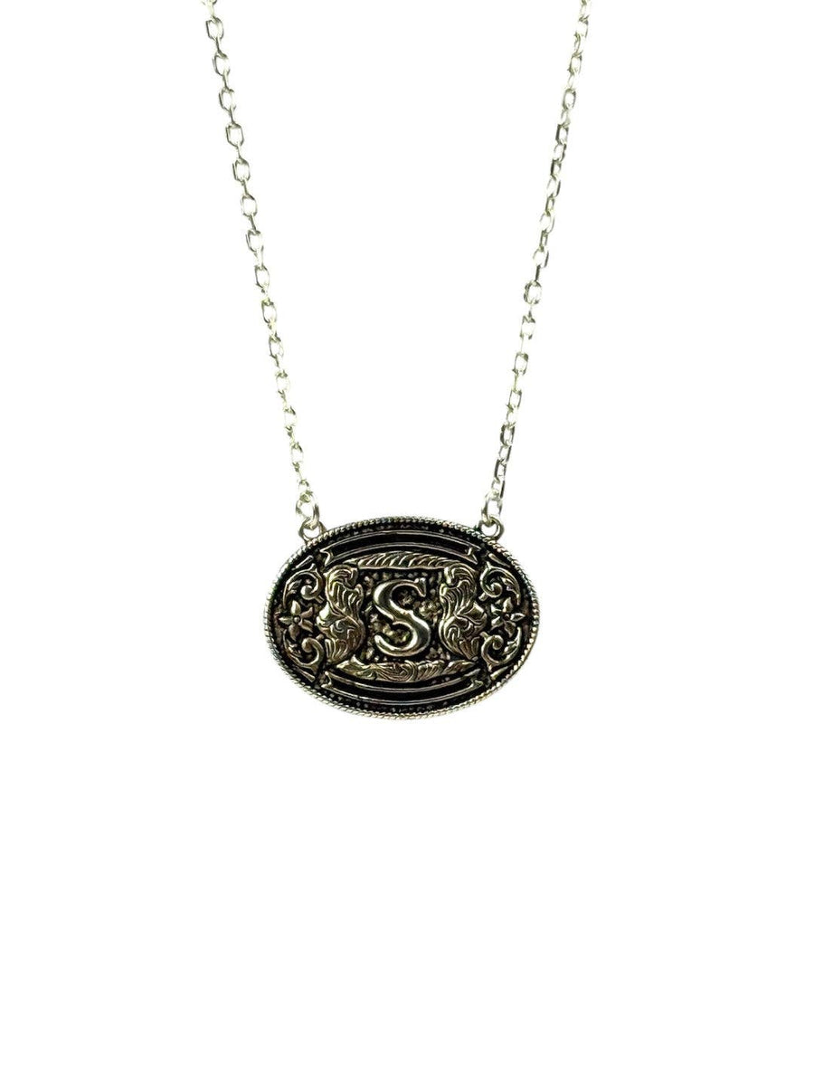 Sterling Silver Belt Buckle Initial Necklace