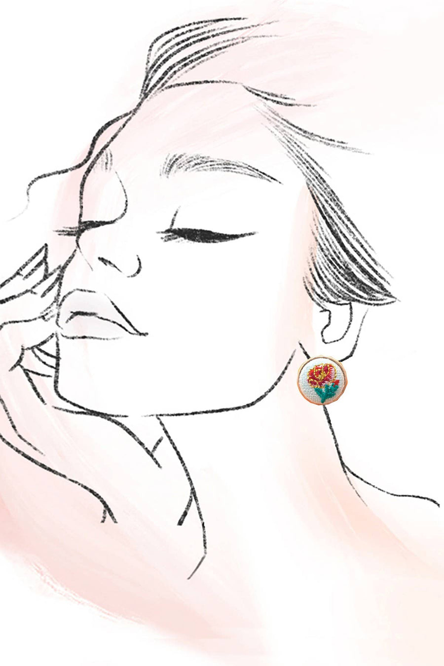 EMBROIDERY FLORAL STUD EARRINGS