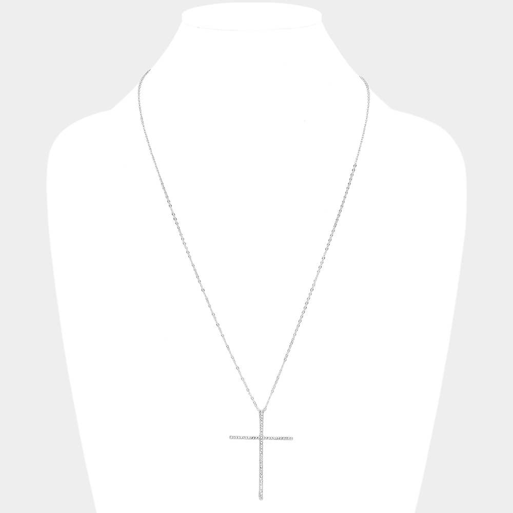 Stone Paved Cross Pendant Necklace