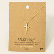 Gold Dipped Cz Pave Cross Pendant Necklace