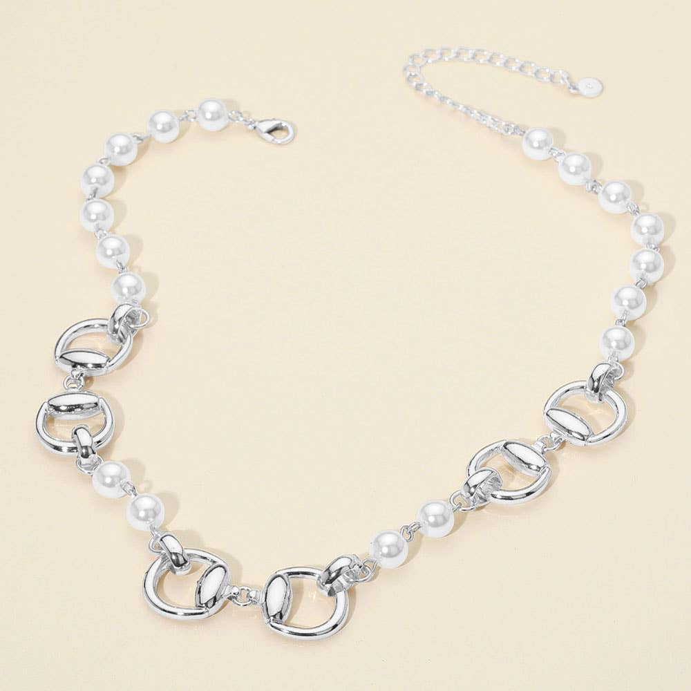 Metal Link Pearl Necklace