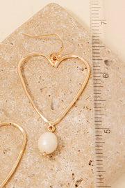 Pearl Charm Wire Heart Dangle Earrings