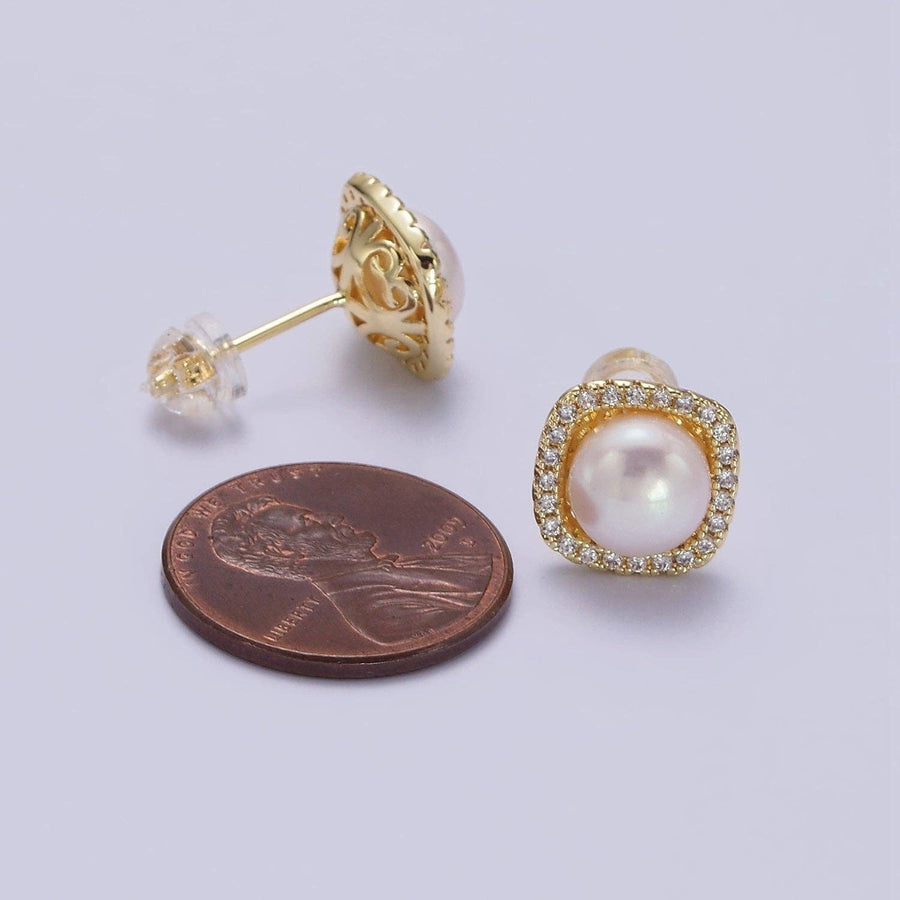 Gold Pearl Stud Earrings