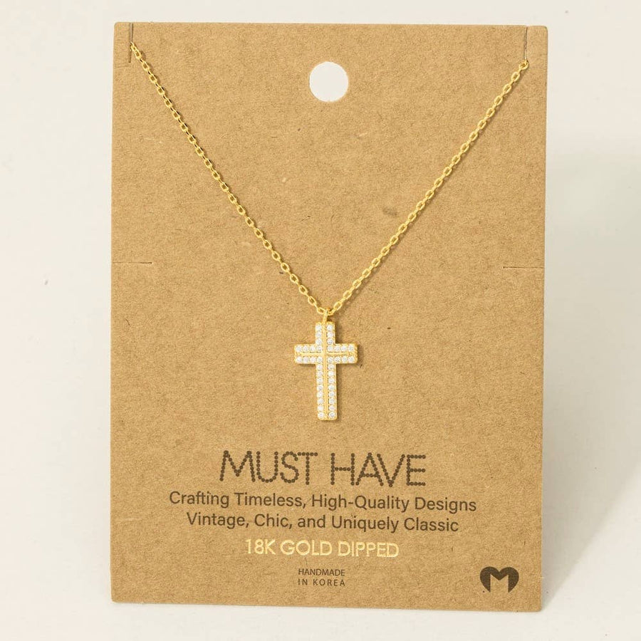 Pave Rhinestone Cross Pendant Necklace