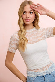 Lace Short Sleeve Top- Ivory