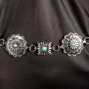 Western Turquoise Stud Floral Concho Chain Belt