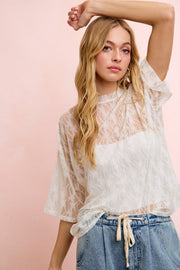 Floral Pattern Boxy Mesh Top