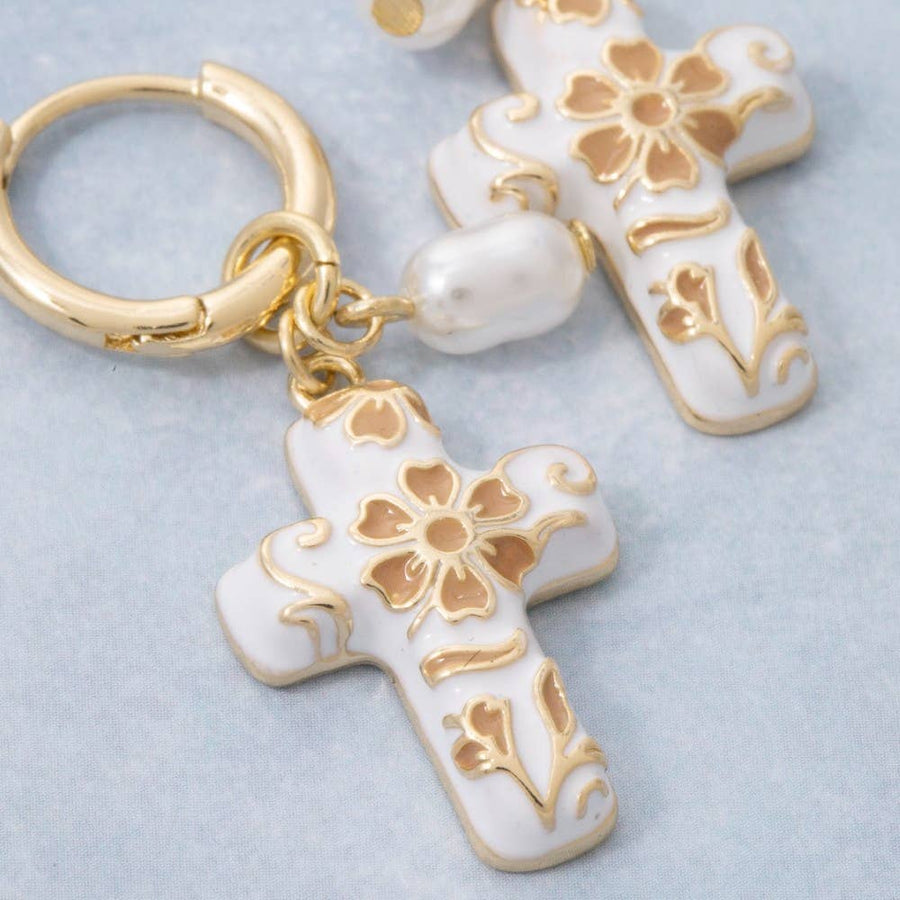 Ceramic Cross Hoop Earrings