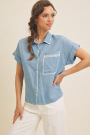 Chambray Top With Stitching