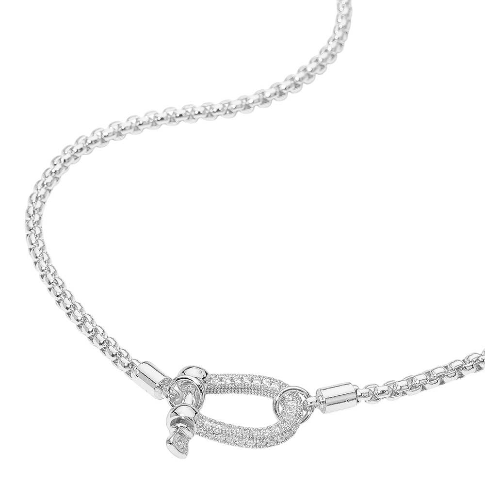 Stone Pave Horsebit Box Chain Necklace