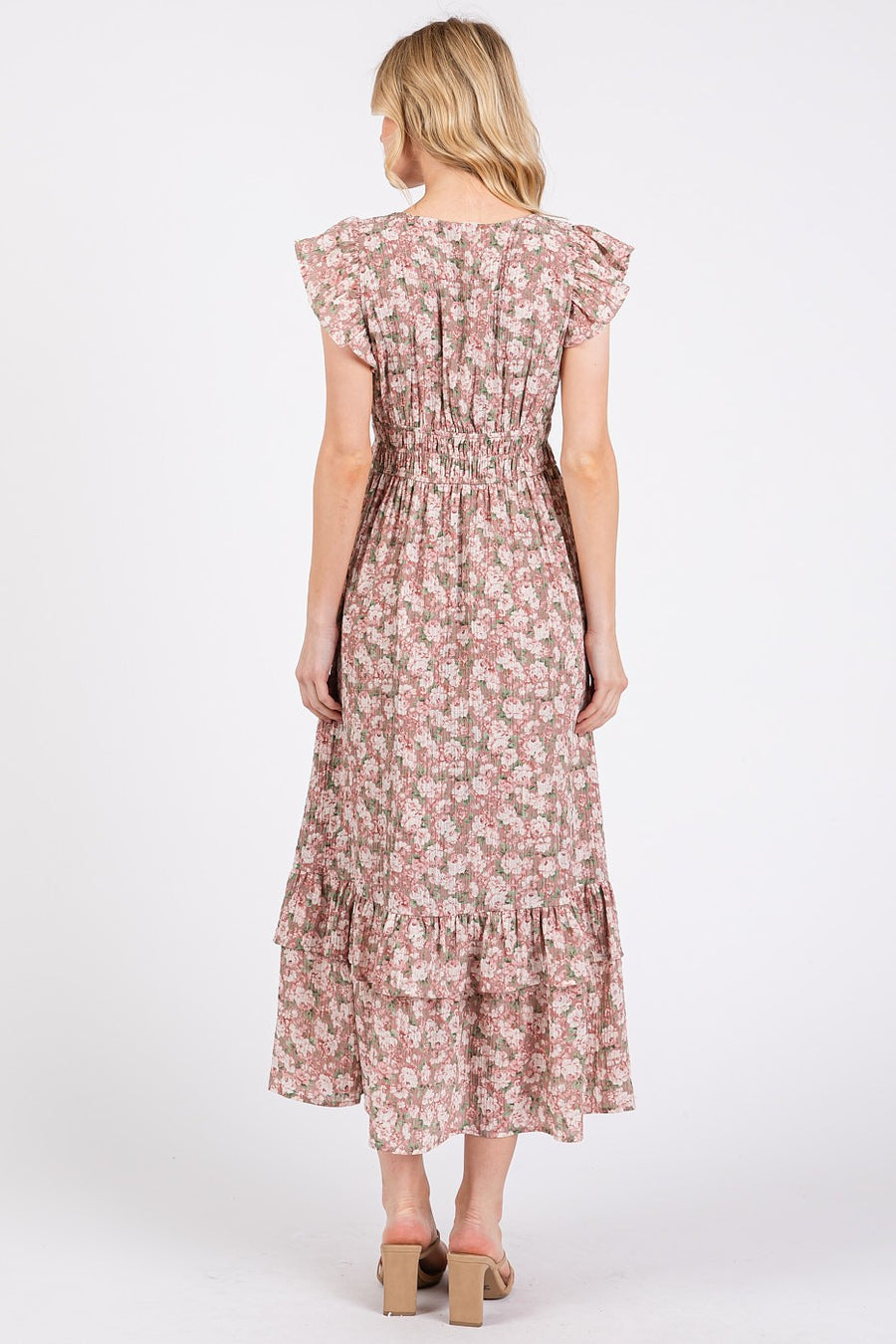 Floral Ruffle Cap Sleeve Midi Dress