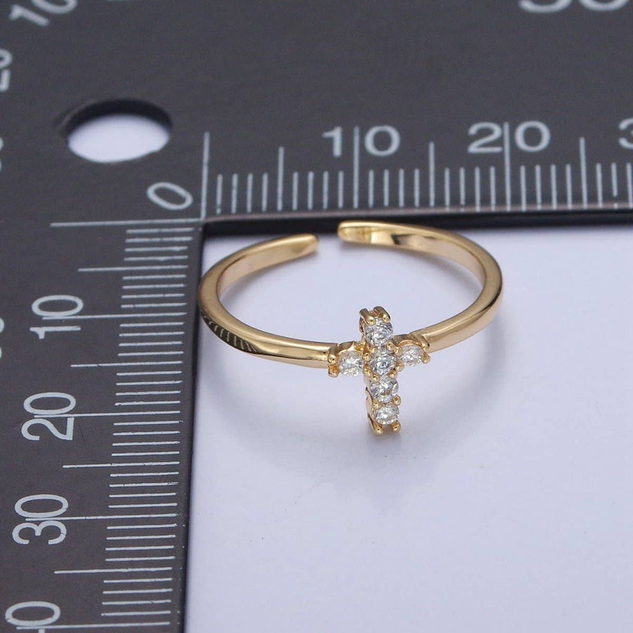 Gold Cross Ring Stacking 14K Gold Filled CZ Dainty Cross Ring