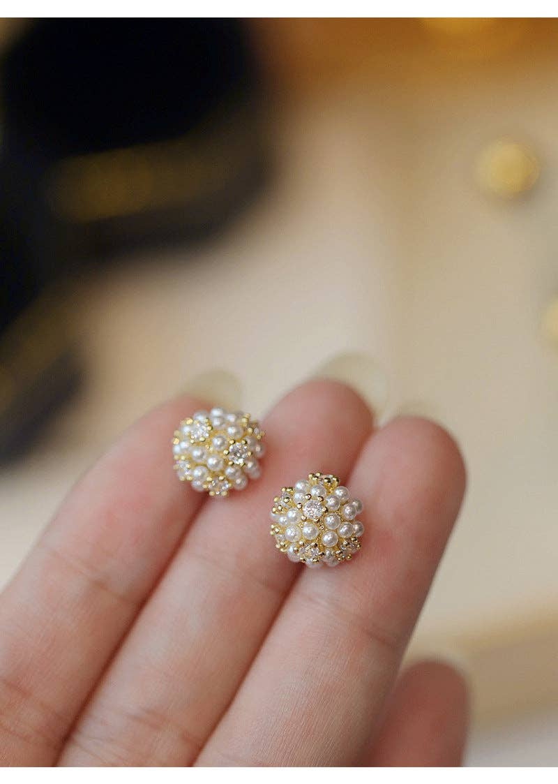 Delicate Rhinestone Pearl Stud Earrings
