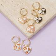 Floral Ceramic Heart Hoop Earrings