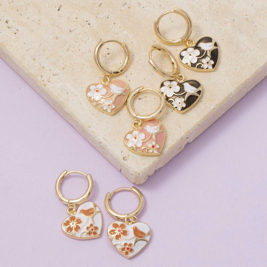 Floral Ceramic Heart Hoop Earrings