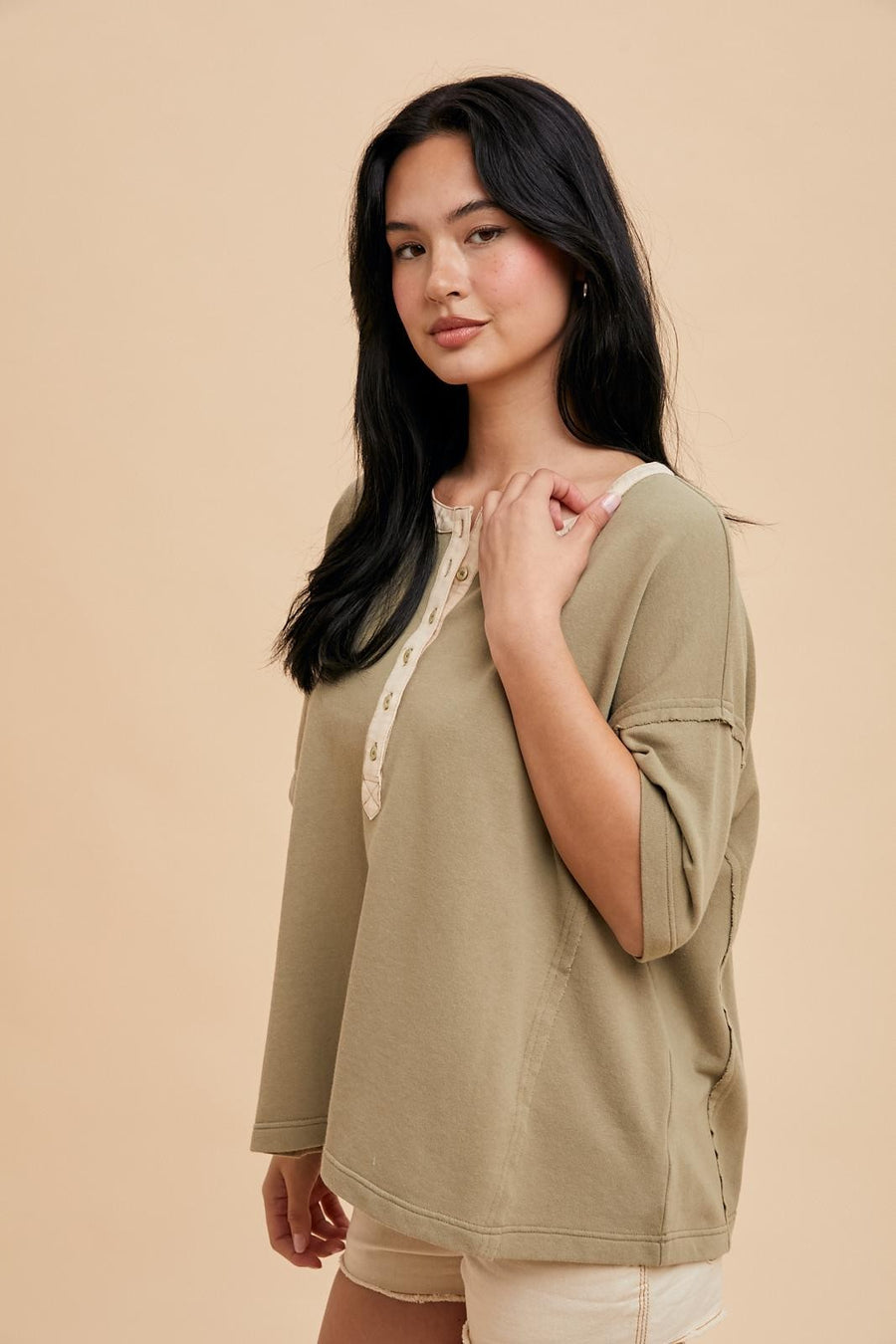 Henley Top- Olive