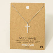 Gold Dipped Cz Pave Cross Pendant Necklace